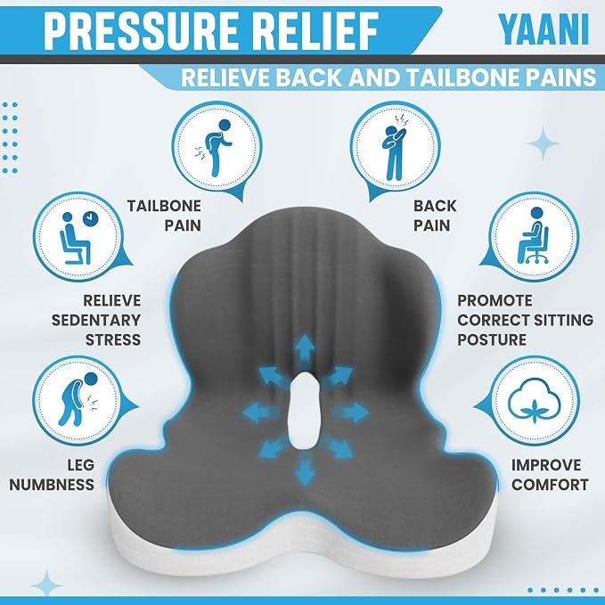 Large Memory Foam Seat Cushion Lumbar Support Pillow for Sciatica & Tailbone Pressure Relief Coccyx Pad for Office Chair, Car,Wheelchair,Home,Office - Image 4
