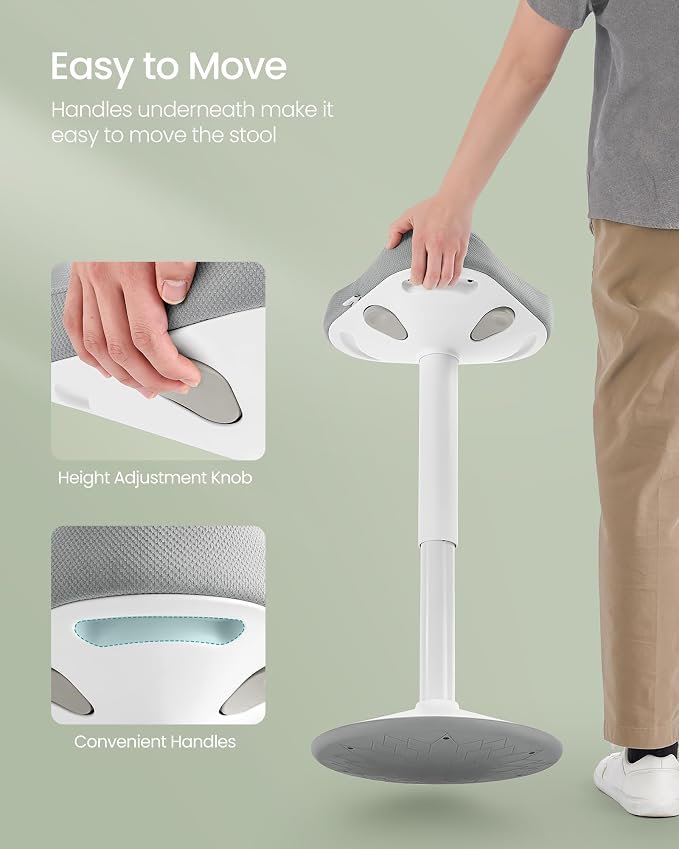 SONGMICS Ergonomic Wobble Stool, Height Adjustable Standing Desk Stool 23.3-33.1 Inches, Swivel Balance Chair with Non-Slip Base, Saddle Seat, for Active Sitting, Office, Home, Dove Gray UOSC008G01 - Image 7