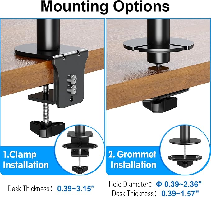 Vertical Dual Monitor Stand for Max 32 "Computer Screen | Holds up to 17.6 lbs Each Stacked Monitor Mount Height Adjustable, Swivel, Tilt Monitor Desk Mount, VESA 75/100 - Image 5