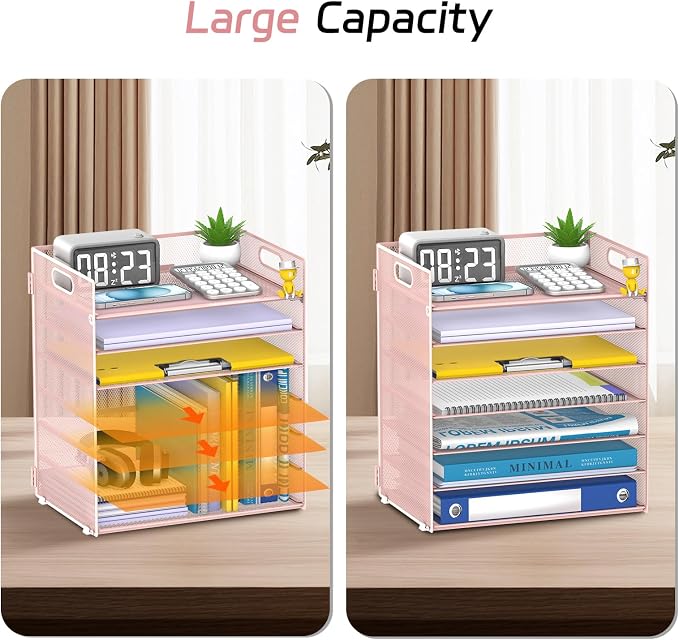 7 Tier Paper Organizer for Desk with Letter Trays & Handle | Black Desk File Organizer with Handle for Sorting Papers, Files, Folders, Mail, Bills and Office Supplies - Image 5