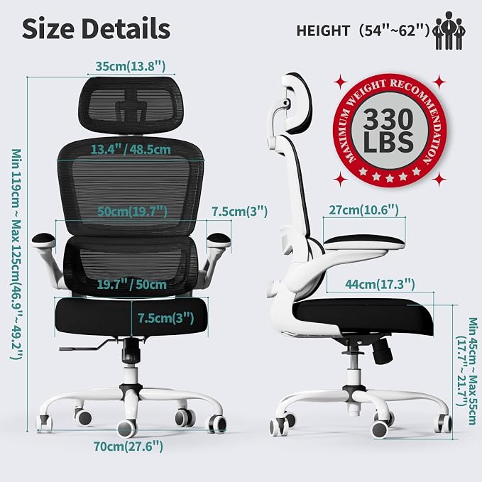 TRALT Office Chair Ergonomic Desk Chair - Gaming Chair with Lumbar Support | 330 LBS Home Office Desk Chairs with Headrest, Reading Chair with Flip-up Armrests, Comfortable Computer Chairs (1, Black) - Image 2