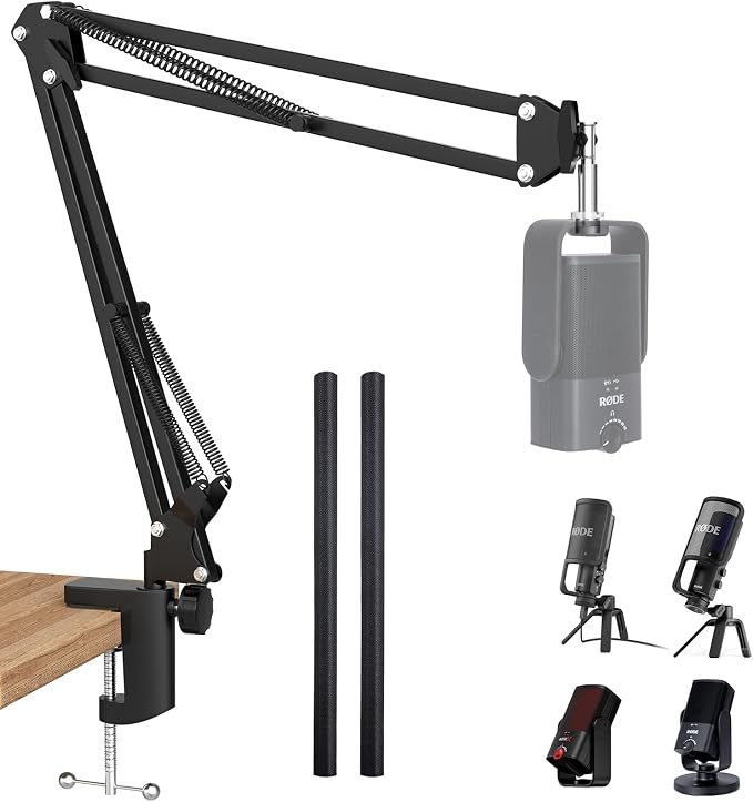 SUNMON Rode NT-USB Mic Boom Arm - Mic Arm for RODE NT-USB/NT-USB+/NT-USB Mini and Most Microphone, Adjustable Boom Scissor Arm Stand with 3/8" to 5/8" Adapter by SUNMON by sunmon