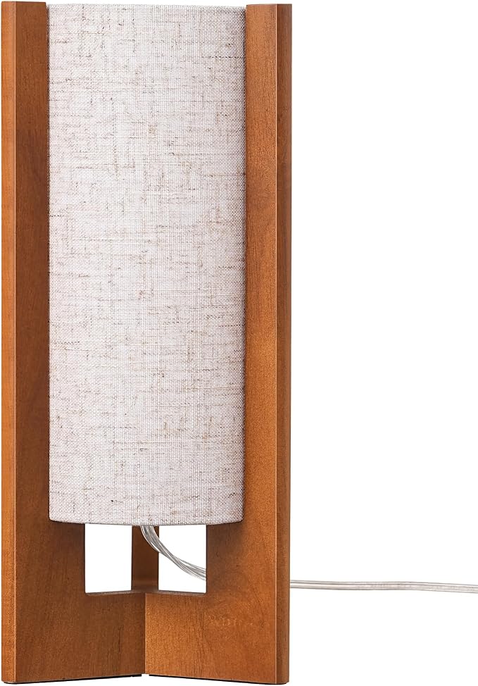 EDISHINE 13.5" Small Table Lamp, Walnut Wood Cylinder Nightstand Lamp, E26 | Beige Linen Shade, On-Off Line Switch, Three-Sided Base, Corner Modern Bedside Lamp for Living Room, Bedroom - Image 8