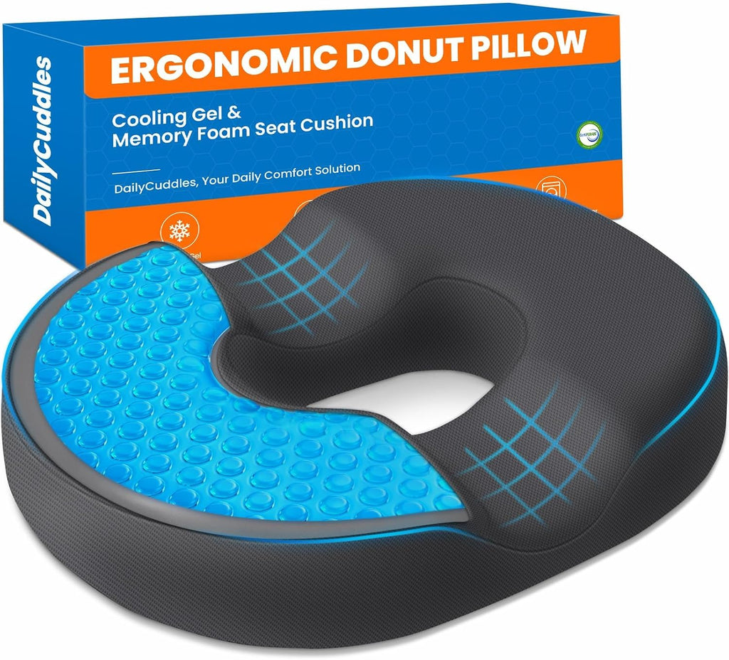 Donut Pillow Cooling Gel Memory Foam Cushion, XL, Grey by DailyCuddles