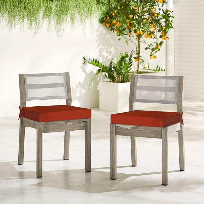 downluxe Waterproof Outdoor Chair Cushions for Patio Furniture, 19" x 19" x 2" Patio Chair Cushion with Adjustable Ties & Portable Handle, Square Outdoor Cushion with Removable Cover, Orange, 2 Pack - Image 8