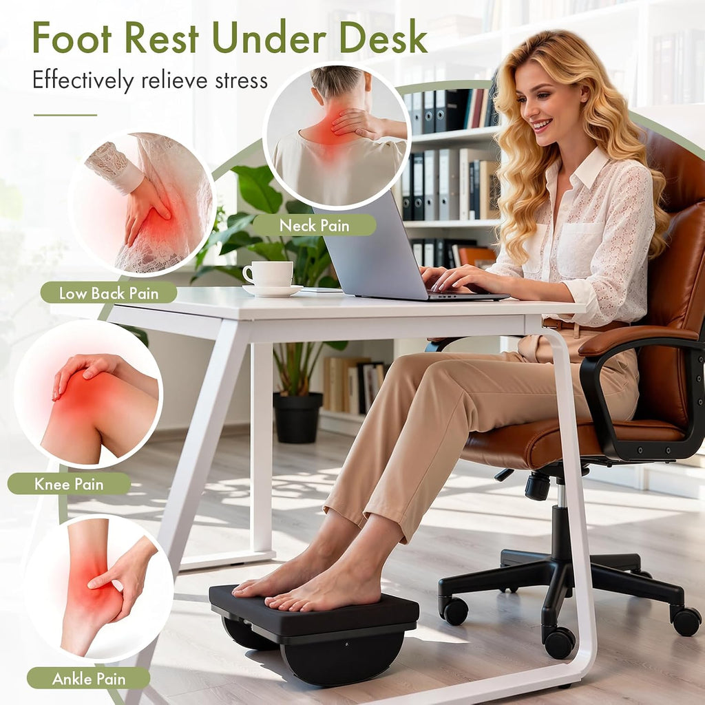 Wooden Under Desk Foot Rest with Detachable Cushion (Black) - Image 3