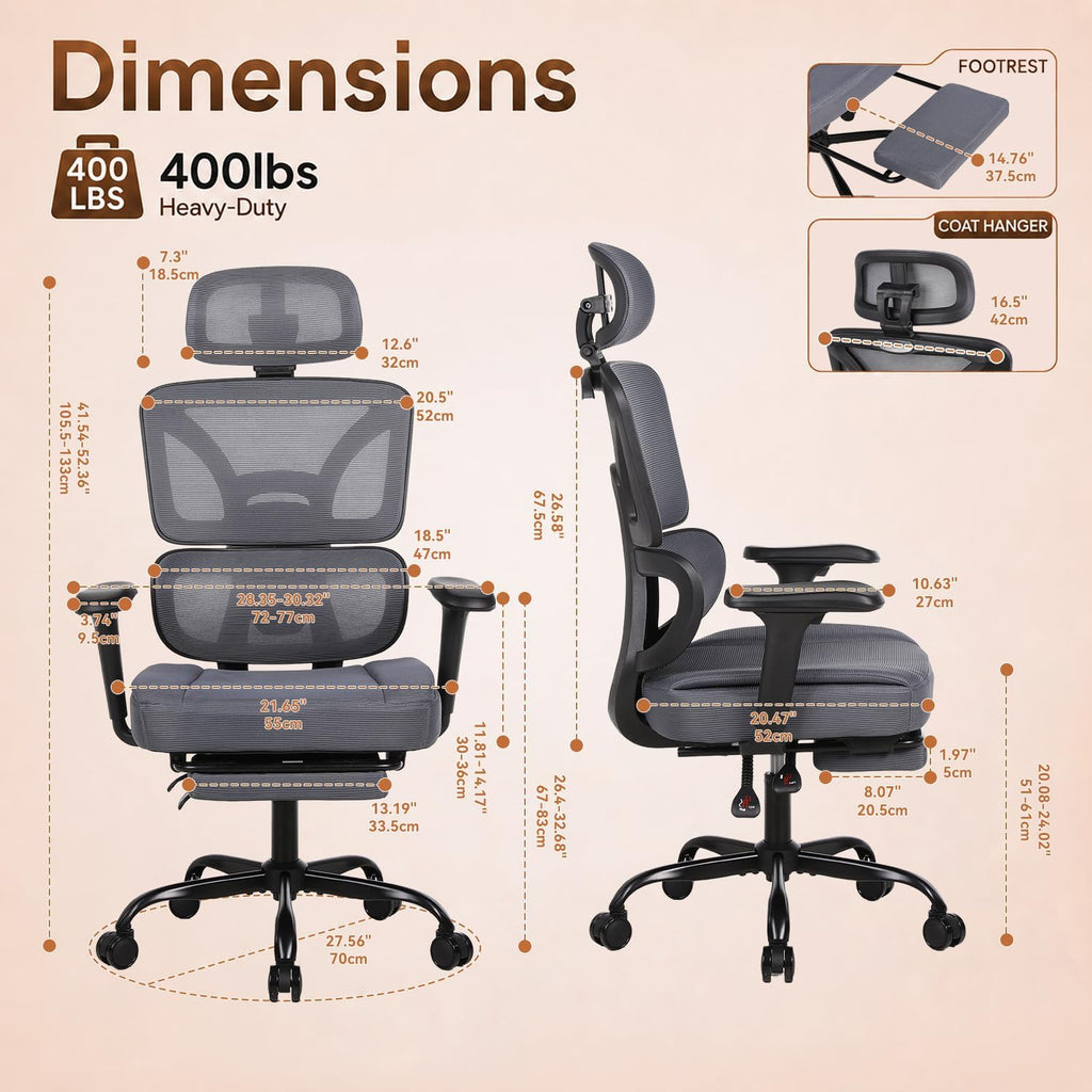 Ergonomic Office Chair with Footrest - High Back Mesh Computer Desk Chair - Image 3