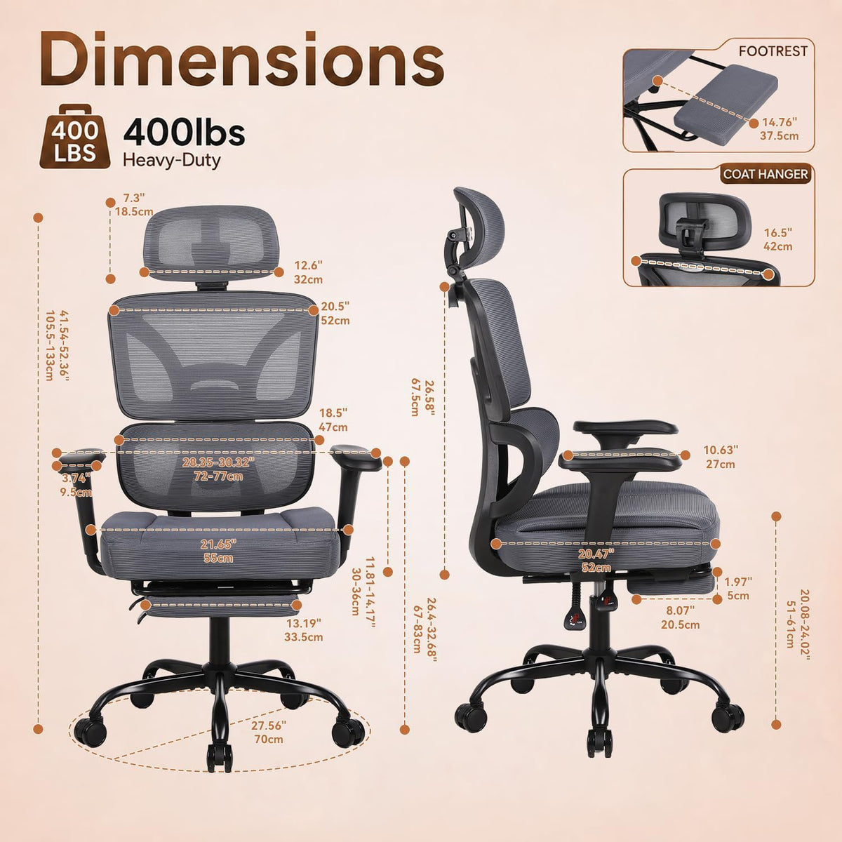Ergonomic Office Chair with Footrest - High Back Mesh Computer Desk Chair - Image 3
