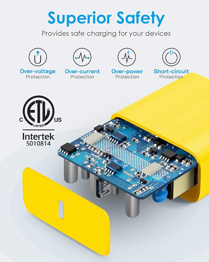 20W Fast Charger for iPhone 17/16/15 with 6FT Cable [3-Pack] - Yellow | USB-C Wall Charger & C-to-C Cable, Compatible with iPhone 17/16/15 Series, USB-C iPad Pro/Air/Mini & More - Image 5