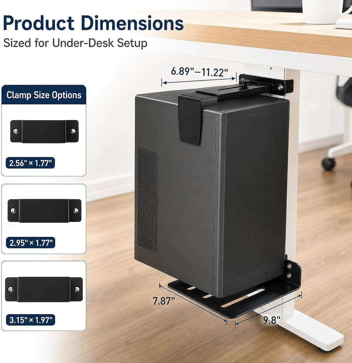 Under Desk PC Mount, PC Mount Stand Under Desk Fits 3 Desk Leg Sizes - Image 7