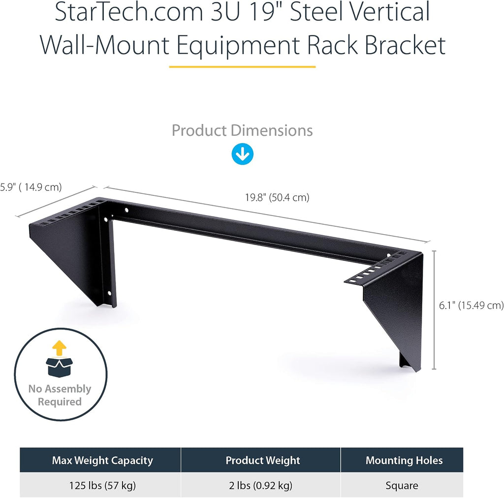 StarTech 3U Vertical Wall-Mount Rack Bracket, 19in, 150lb, TAA (RK319WALLV) - Image 2