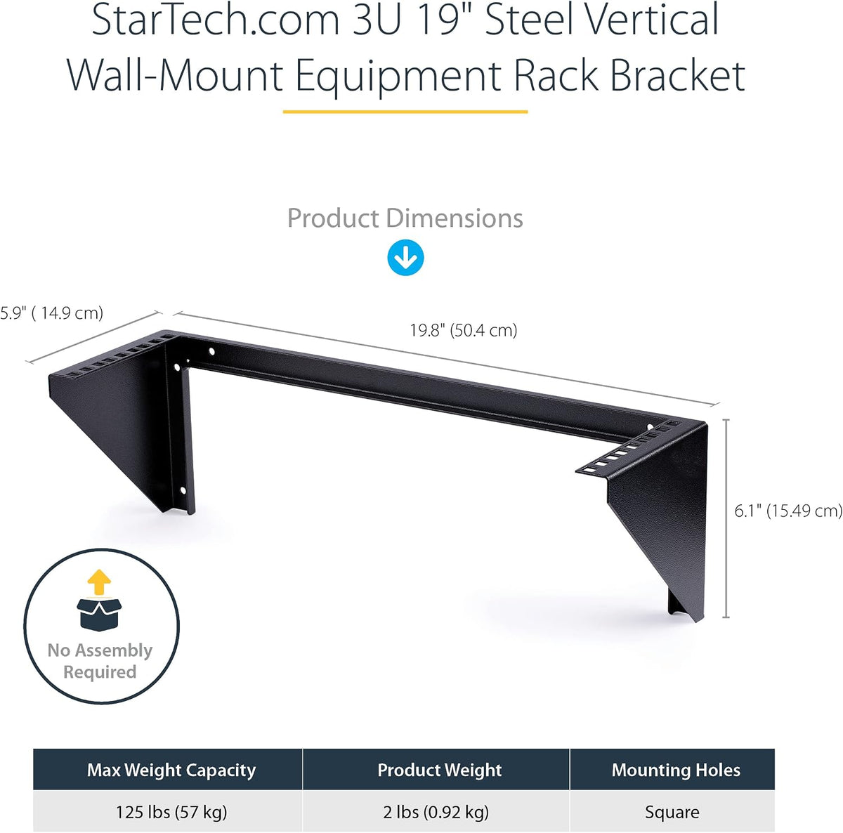 StarTech 3U Vertical Wall-Mount Rack Bracket, 19in, 150lb, TAA (RK319WALLV) - Image 2