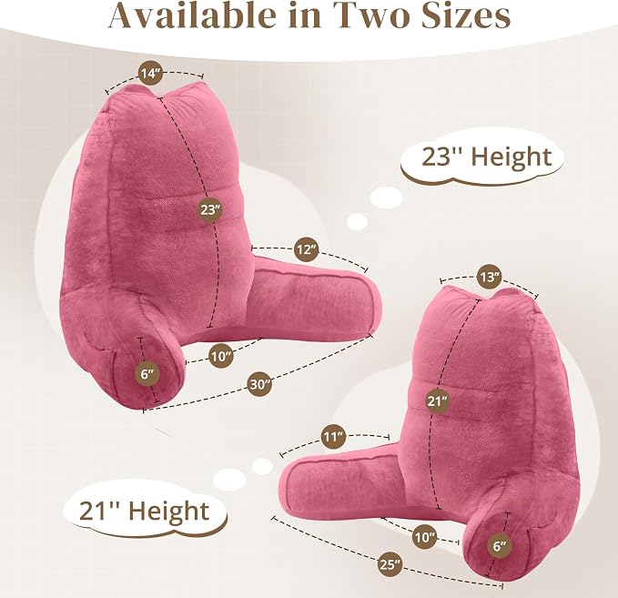 Sasttie Reading Pillow for Bed, Back Pillow for Sitting Up, Rose Pink | 23" Backrest Support Cushion for Couch, Sofa, and Floor, Dorm Essentials, OEKO-TEX, Adjustable Down Alternative Fill - Image 2
