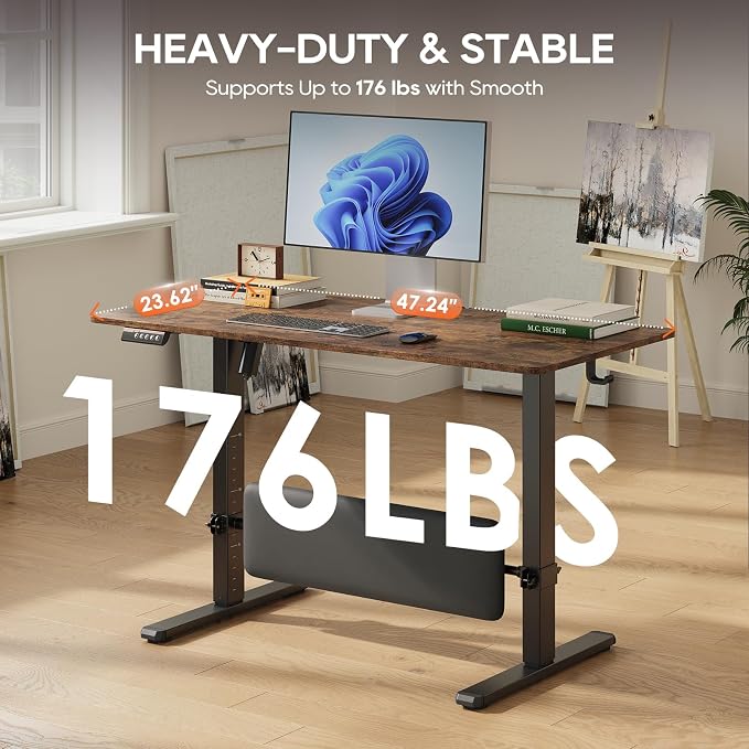 47" x 24" Electric Standing Desk with Adjustable Footrest, Rustic Brown | Height Adjustable Computer Home Office Gaming Desk with 3 Memory Presets & Child Lock, Adjustable Feet, Cable Management - Image 6