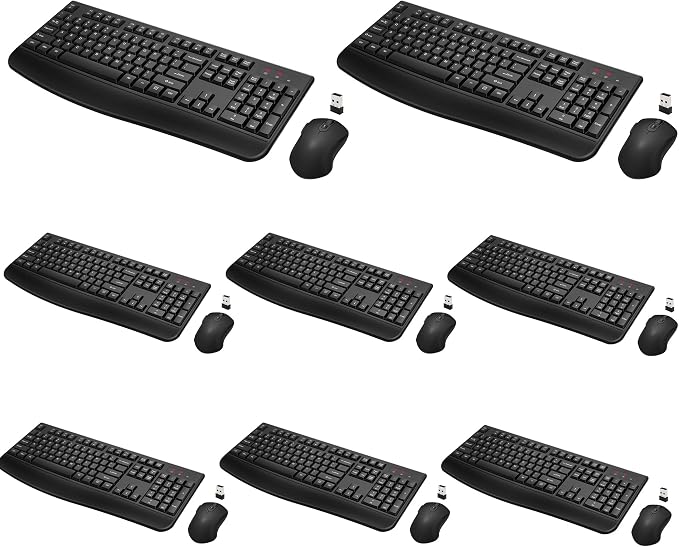 Wireless Keyboard and Mouse Combo, Full-Sized 2.4GHz Wireless Keyboard with Comfortable Palm Rest and Optical Mouse for Windows, Mac OS PC/Desktops/Computer/Laptops (8 Pack) by QUASIO