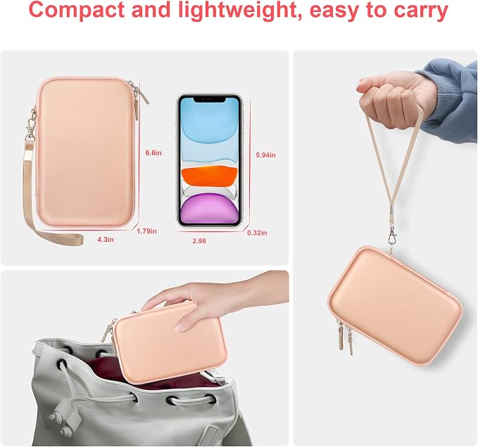 Canboc Carrying Case for MacBook Air Pro Charger MagSafe/MagSafe 2 Power Adapter, iPhone 16/16 Pro MagSafe Charger, USB C Hub, Type C Hub, USB Multiport Adapter, Hard EVA Bag, Rose Gold - Image 5