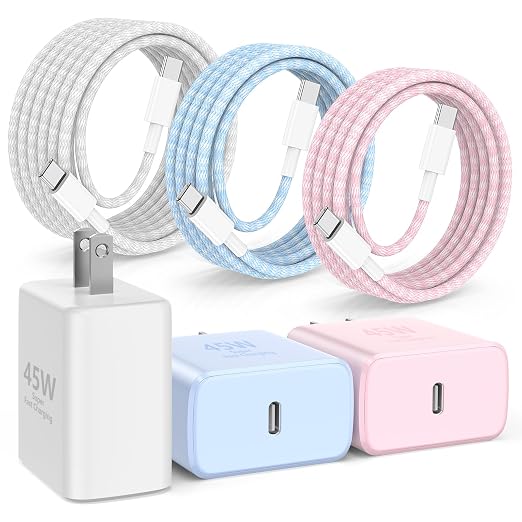 45W USB C Super Fast Charging Charger for Samsung Galaxy S26+Ultra, 3Pack Quick Charger Block with Braided Long USB C to C Cables (6/6/10ft) for Samsung Galaxy S25/S24/Plus/Ultra, Android/iPhone 17/16 by Hzevn