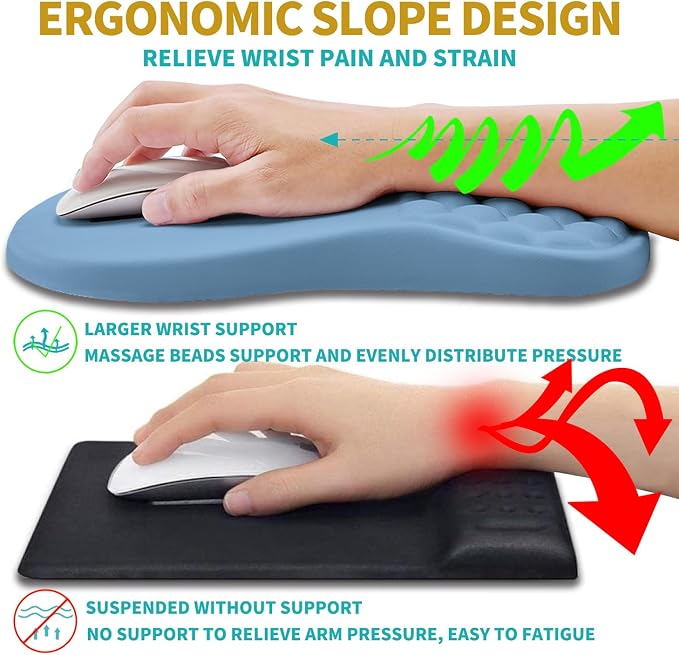 Hokafenle 2 in 1 Ergonomic Mouse Pad Wrist Support & Wrist Rest for Computer Keyboard Set, with Relieve Carpal Tunnel Pain Massage Bulge and Full Memory Gel Design (2In1 Set, Lake Blue) - Image 5