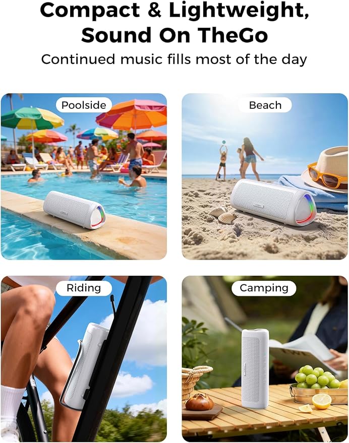 Bluetooth Speaker, 20W HD Sound, Portable Wireless, IPX5 Waterproof, Up to 24H Playtime, TWS Pairing, for Home/Party/Outdoor/Camping/Beach Essentials, Electronic Gadgets, Birthday Gift (White) - Image 7
