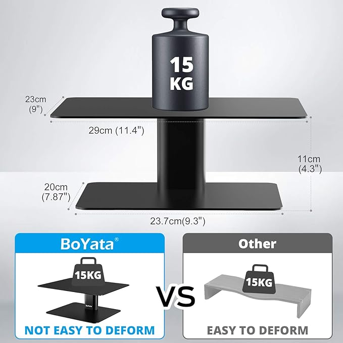 BoYata Monitor Stand, Adjustable Height Metal Desktop Riser, Black | Height-Adjustable Metal Riser with Open Storage Space Underneath for Monitors, Laptops, iMacs, PCs and TVs - Image 3