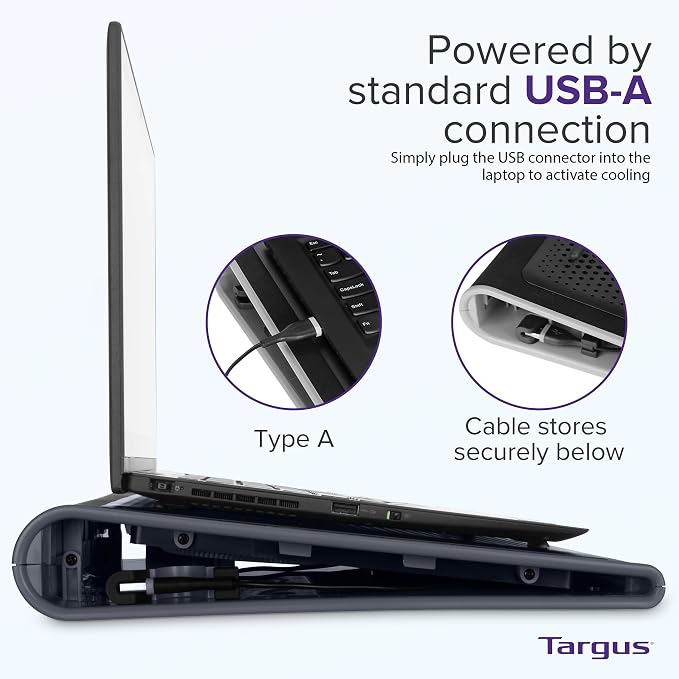 Targus 17 Inch Dual Fan Lap Chill Mat - Soft Neoprene Laptop Cooling Pad for Heat Protection,Fits Most 17" Laptops and Smaller - USB-A Connected Dual Fans for Heat Dispersion (AWE55US),(Pack of 8) - Image 3