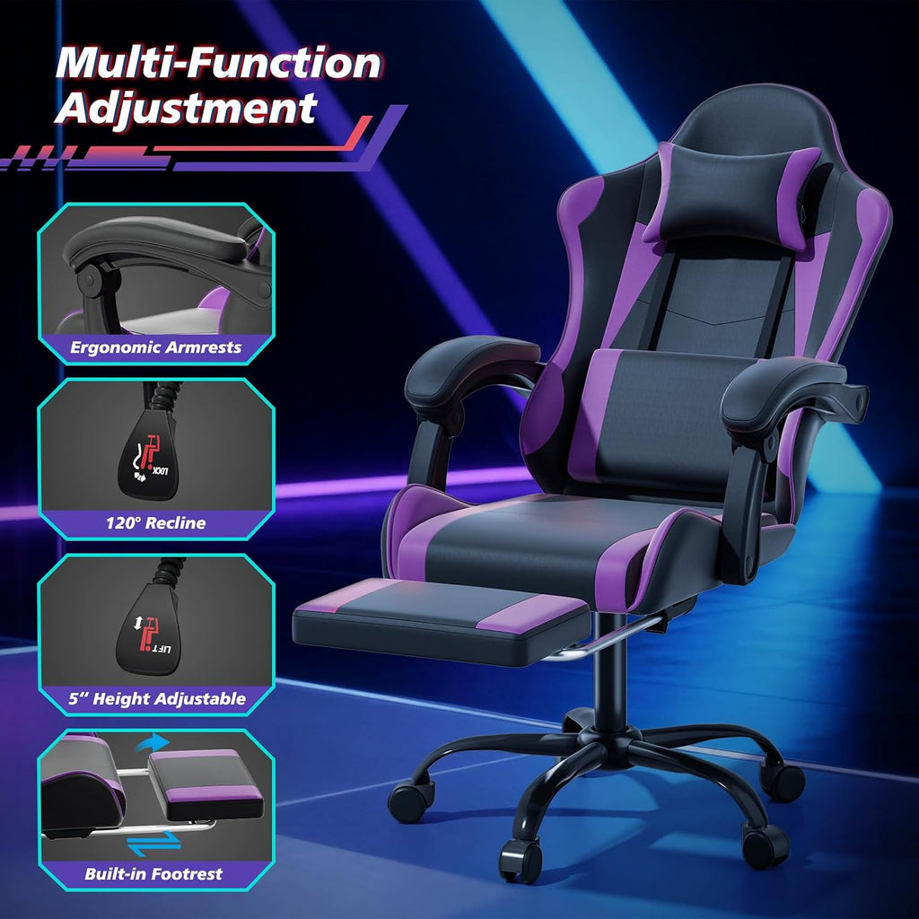 Magshion Video Gaming Computer Chair with Footrest, Purple - Image 6