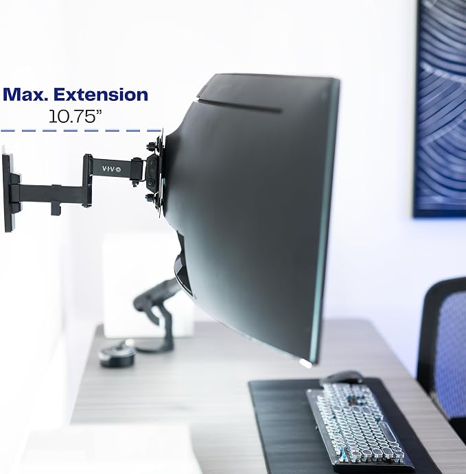 VIVO Full Motion Ultrawide Monitor Wall Mount, Fits Ultra-Wide Screens up to 49 inches and 44 lbs, Wide VESA Range with Tilt and Swivel, Black, MOUNT-VW06 - Image 6