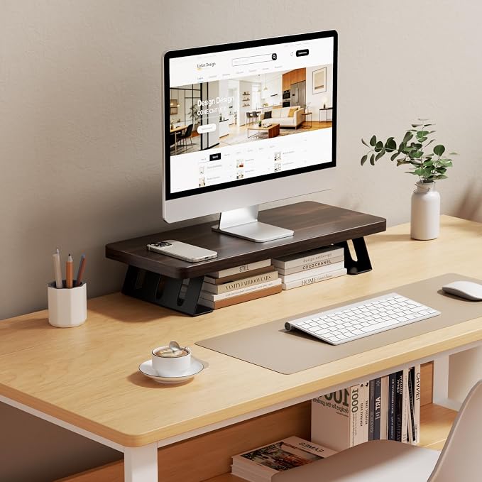 Monitor Stand – 24 Inch Wood Monitor Riser, Holds Up to 220 Lbs, Perfect as a Printer Stand or Laptop Riser, Desktop Shelf for Home Office & Gaming Setup-Dark Walnut - Image 7