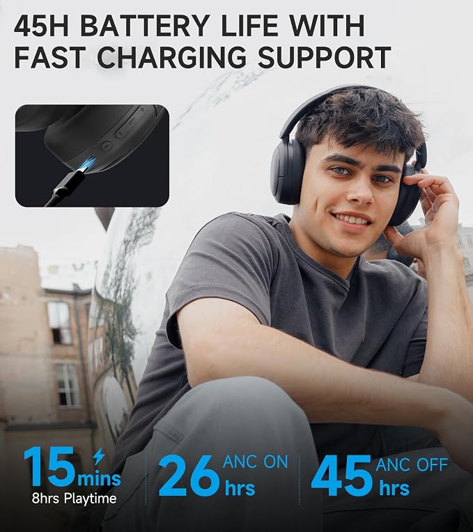 Edifier W800BT Pro Hybrid Active Noise Cancelling Headphones - Hi-Res Audio - AI Call Noise Cancellation - 45H Playtime - Fast Charging - Foldable - Wireless Over-Ear Bluetooth 5.4 Headphones - Black | Bluetooth 5.4, Hi-Res Audio, AI Call Noise Cancell... - Image 7