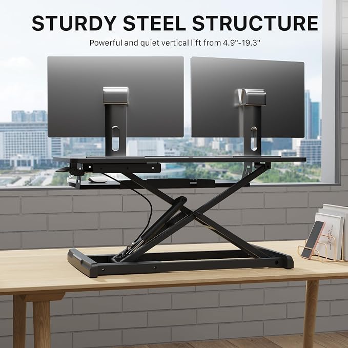 JOY worker Standing Desk Converter, 32" Height Adjustable Sit Stand Riser | Black Desktop Sit to Stand Riser with Fixed Keyboard Tray, Monitor and Laptop Workstation, Particle Board, for Home Office - Image 7