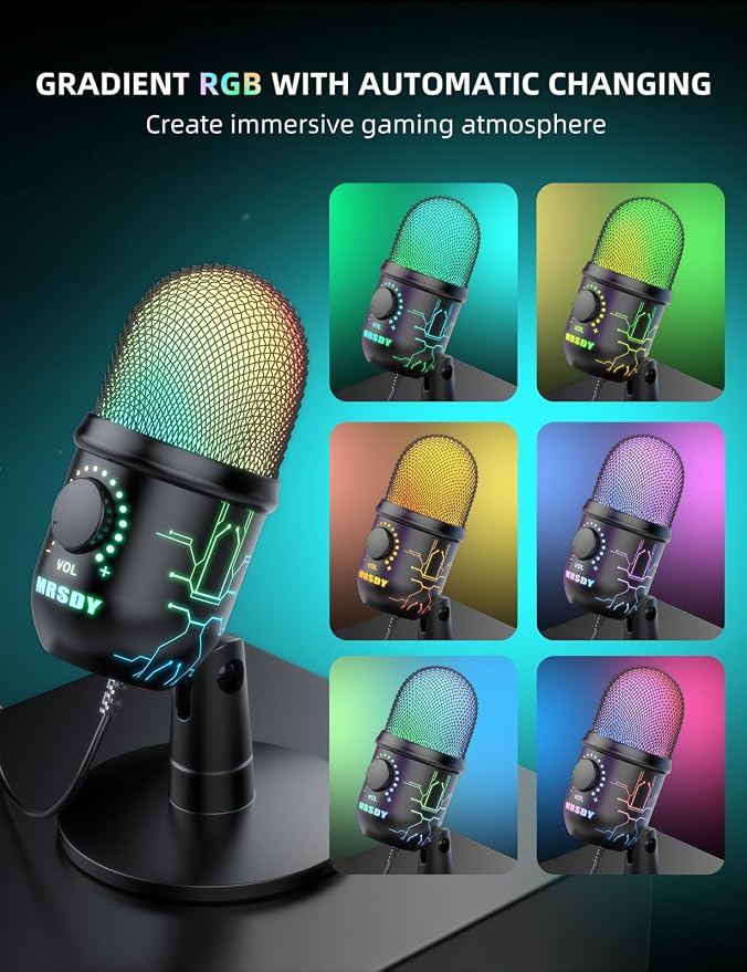 USB Gaming Microphone for PC with Noise Reduction, Mute, Gain, RGB | Condenser Mic, Headphone Jack, Suitable for PC, Computer, PS4, PS5, Mac, Streaming, Podcasting, Recording, YouTube, Discord - Image 5