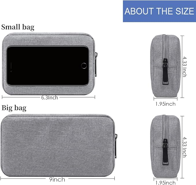 CAAORDKSO 2PCS Electronics Organizer Travel Case, Electronic Accessories Bag, Waterproof Accessories Storage Pouch for Power Bank, Cable, Cord, Charger, Mouse, Various Accessories (Small+Big-Gray) - Image 2