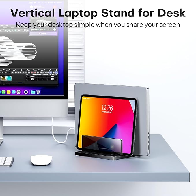 OMOTON Vertical Laptop Stand, Black Acrylic Dual Holder for MacBook Gaming | Adjustable Width 0.43-1.38", Black Acrylic Dual Slot Stand for Desk, Compatible with MacBook Pro/Air HP Gaming up to 17" - Image 8