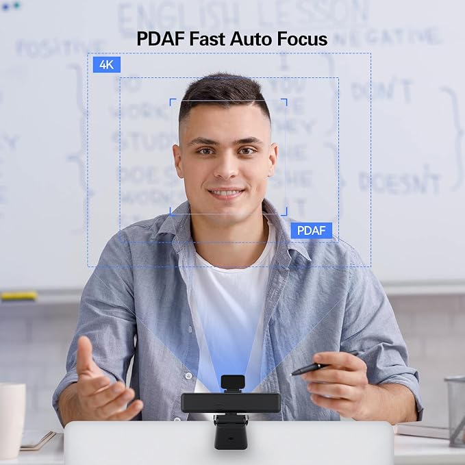 Angetube Wide Angle 4K Webcam for PC, 120° FOV Video Conference Web Camera | PDAF Autofocus, 2 Noise-Cancelling Mics, 1080P@60FPS, Auto Light Correction, USB-A/C, Privacy Cover, for Mac Laptop Desktop - Image 4