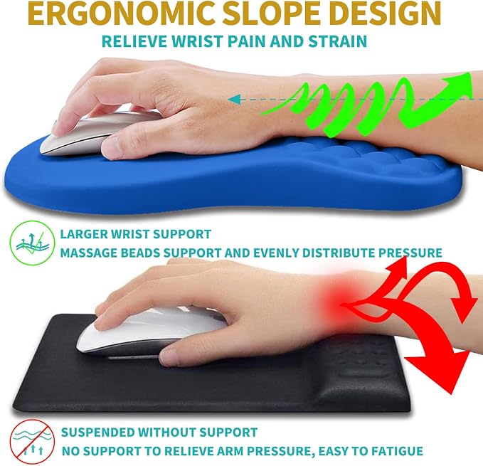 Hokafenle 2 in 1 Ergonomic Mouse Pad Wrist Support & Wrist Rest for Computer Keyboard Set, with Relieve Carpal Tunnel Pain Massage Bulge and Full Memory Gel Design (2In1 Set, Dg Blue) - Image 5