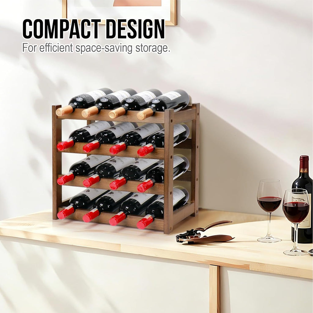 Bamboo Wine Rack, 4-Tier 16 Bottles Wine Storage Cabinet Shelf - Image 7