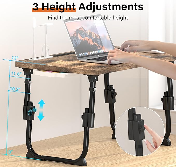 Lap Desk for Bed Adjustable Height with USB Port 23.6" x15.7" Desktop | Storage Drawer, Bookshelf, Fits 17" Laptop, For couch WFH Study, Foldable Non-Slip No Assembly Sturdy Lightweight Carbonized - Image 2