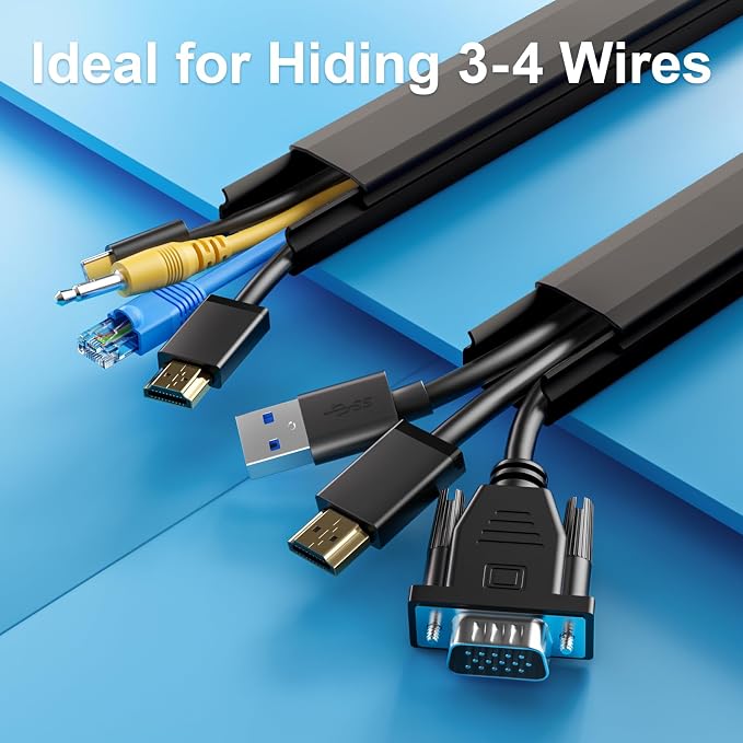 Yecaye TV Cord Hider, 42in Cord Cover Wall Mounted, W1.18in H0.6in, Black | Large Cable Hider, Wire Covers for 4 Cords, Cable Raceway Wire Hiders for TV on Wall, Cable Cover Cord Concealer - Image 4