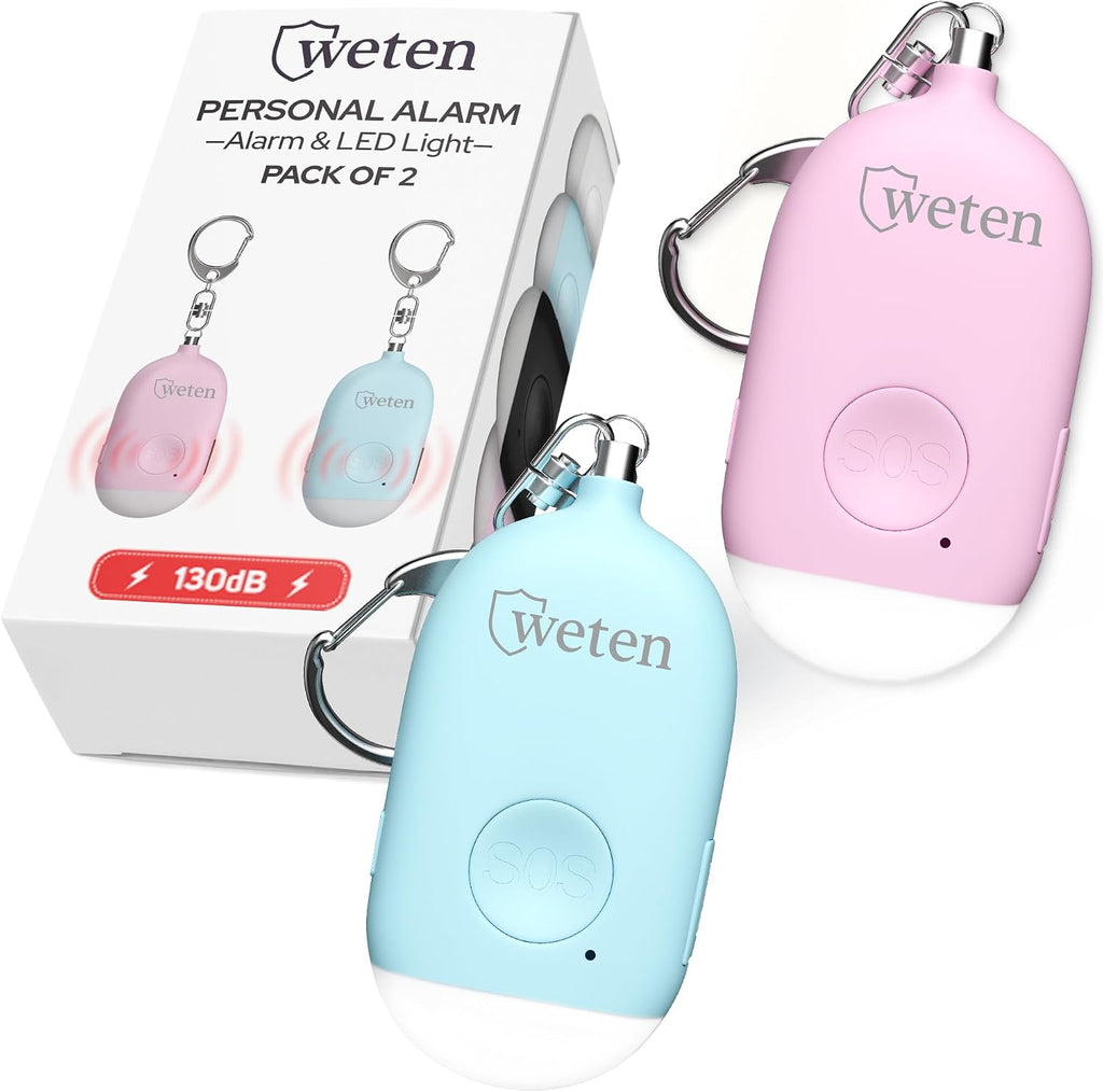 Personal Safety Alarm Keychain for Women, 130dB Siren, Rechargeable, 2 Pack by WETEN