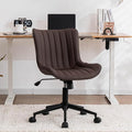 YOUNIKE Office Desk Chair with Wheels Armless Vanity Chair Modern Brown | Faux Leather Upholstered with Rocking Back, Swivel Height Adjustable Small Cute Computer Rolling Task Chair Ergonomic 300lb by YOUNIKE