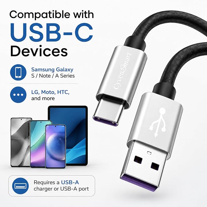 3 Pack 6ft USB A to USB C Cable, 3A Type C Charger Cord for iPhone 17/16/15 Series, Samsung Galaxy S10/S9/S8, Note, A Series, Android Auto, USB-C CarPlay, USB 2.0 Data Sync - Image 2