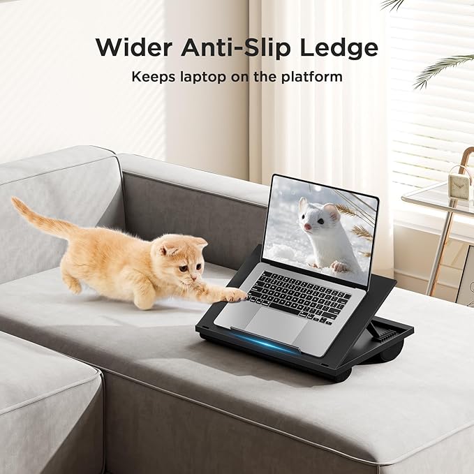 HUANUO Lap Desk with 8 Adjustable Angles – Up to 15.6" Laptop, Black | Dual-cushion base, carry handle, 30% thicker for durability, wider anti-slip ledge, for home office, sofa, bed, car - Image 6