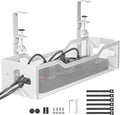 Under Desk Cable Management Tray White, Litwaro Cable Management Under Desk No Drill, Cable Organizer with Clamp for Wire Management, Cord Organizer for Office, Home No Damage to Desk by Litwaro
