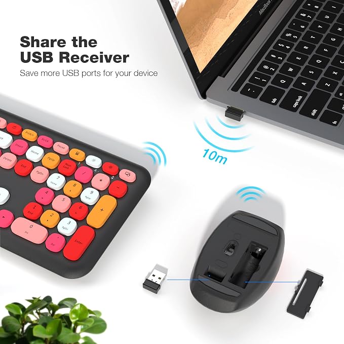 MOFII Wireless Keyboard and Mouse Combo, Colorful Full Size Keyboard with Number Pad, Silent Cute Wireless Mouse, 2.4GHz Dropout-Free Connection, for PC Laptop Computer (Black Color) - Image 3