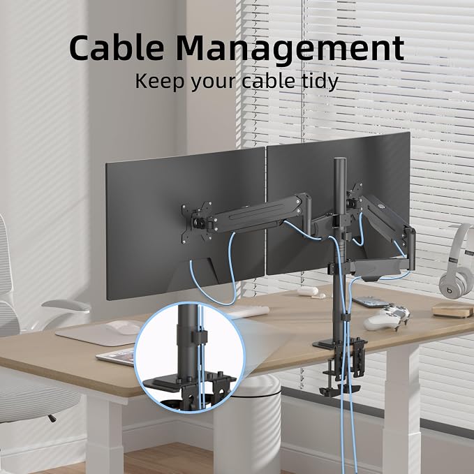 Suptek Dual Monitor Mount Stand-Height Adjustable Gas Spring Monitor Arm Desk Mount for 2 Computer Screens 17 to 32 inches - Each Arm Holds up to 22lbs (MD8822) - Image 6