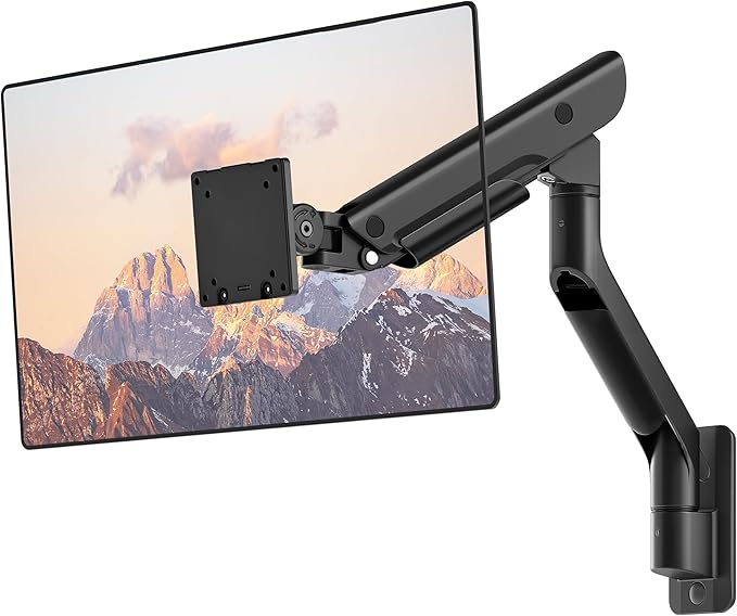 monTEK Monitor Wall Mount for 17-57" Ultrawide, 59.4 lbs, Black | Pneumatic lift, full-motion aluminum arm, quick-release VESA 75/100 plate and cable management for curved or flat screens by monTEK