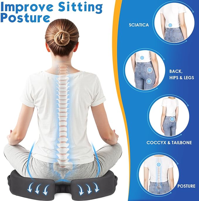 Seat Cushion for Office Chair, Car, Memory Foam, Grey XX-Large | For Back, Coccyx, Sciatica, Tailbone Pain, Ergonomic Design, Non-Slip, Desk Wheelchair Use, Supportive Butt Pillow, For Man - Image 6