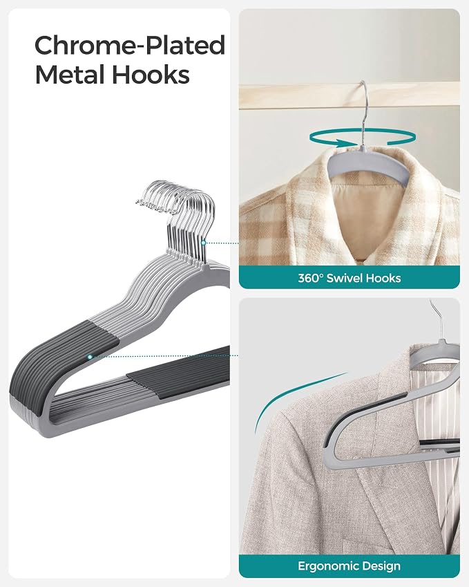 SONGMICS Plastic Clothes Hangers, Pack of 50, Space-Saving | 0.2 Inches Thick, 17.7 Inches Wide, 360° Swivel Hook, Light Gray and Dark Gray, BREANNA Collection UCRF50G - Image 5