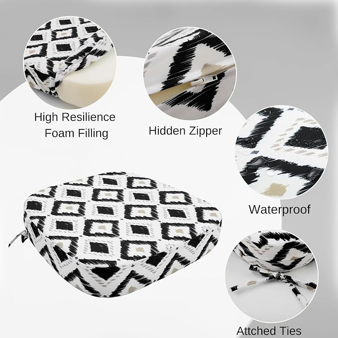 idee-home Outdoor Chair Cushions Set of 4, 17" x 17" D-Shaped | Thick Outdoor Seat Cushions Waterproof Patio Furniture with Ties Dining Pads - Image 2