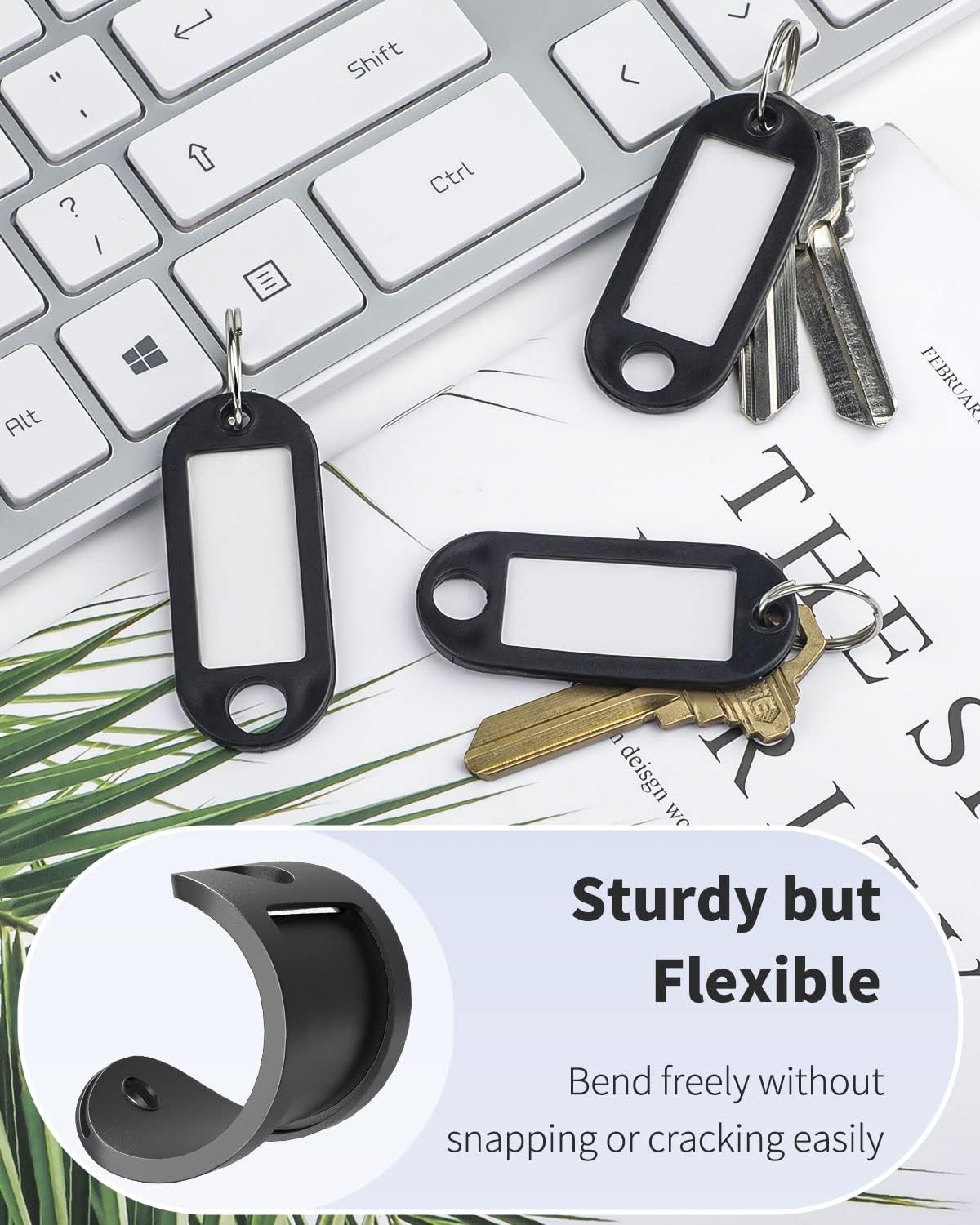 Uniclife 40 Pack Key Tags 2 Inch Plastic Key Chain Tags with Label, Black - Image 2